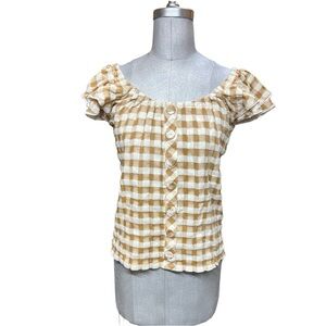 Matilda Jane Annabelle Plaid Boho Top White Tan Gingham Size S